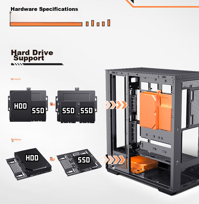 Golden Field Parallel World Black Gaming Computer Desktop Case Compatible with Dual 360mm Water Cooling ATX Motherboard Three-Sided Quick Release Supports Back Mounting 270° Panoramic View 16