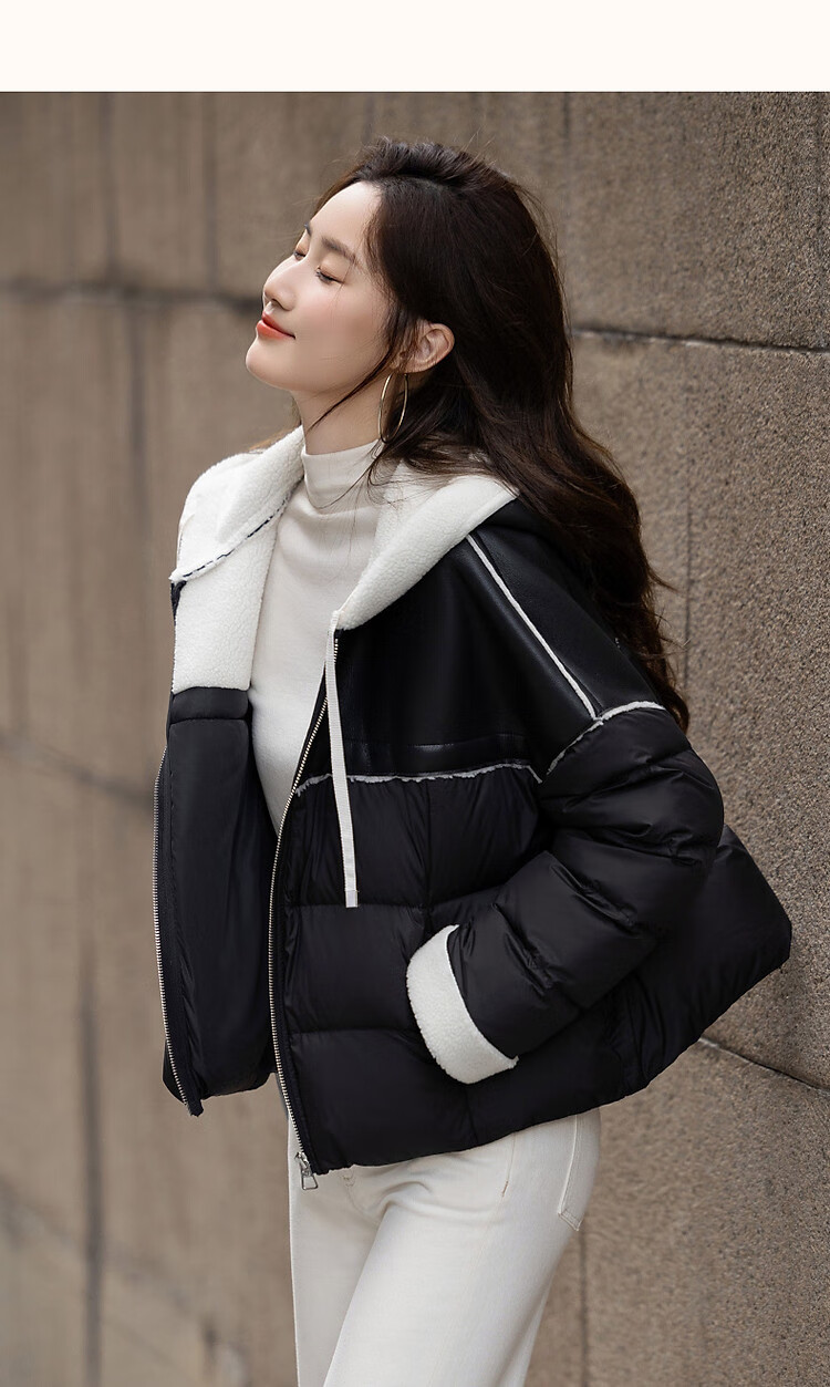 Dme [Xueshan Dushi] Winter 400T Spring Yafang Light Luxury 90% Duck Down Hooded Patchwork Elastic down Jacket for Wome 22