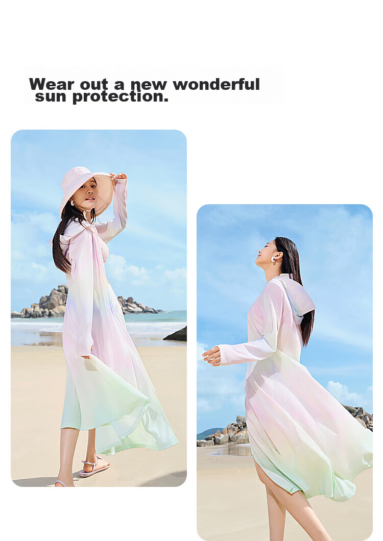 BOSIDENG National Standard Sun Protection Clothing for Women, Extra Long Style, Cool And Breathable, Full Body UV Protection, Slim Fit, Heightening Effect, Travel Jacket 36