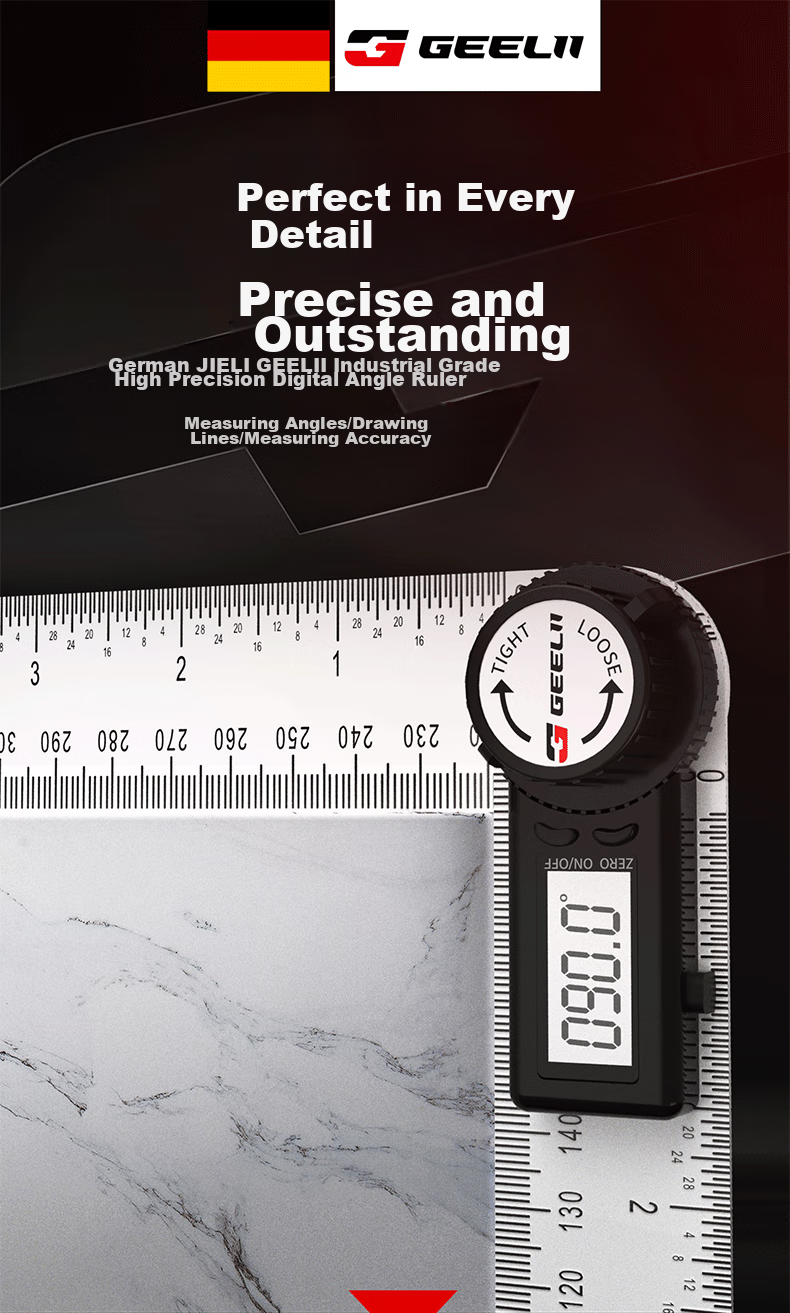 GeeLii Digital Angle Ruler, Stainless Steel Electronic Angle Gauge, Protractor, Angle Measuring Instrument 0-200mm 55155 1