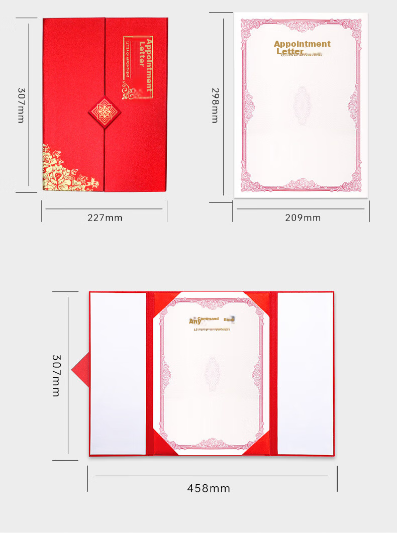 Befon A4 Appointment Letter, Appointment Book Cover, Appointment Certificate, Commission Document, Student Appointment Letter, Award Certificate Holder, Protective Cover with 2 Inner Pages, 1389 8