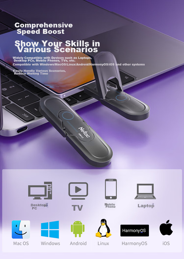 Netac 512GB USB3.2 Solid State Flash Drive US9 Type-C Dual Interface USB Drive Read Speed 1000MB/s Computer Portable Hard Drive System Flash Drive Speed Boost 7