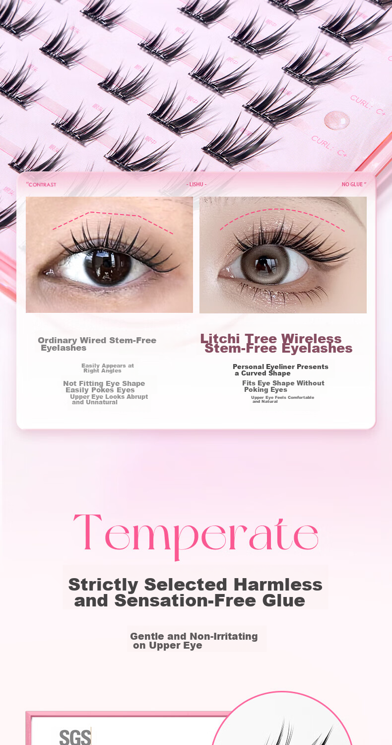 Lishu Cat Series Glue-Free False Eyelashes, Natural-Looking Single Cluster Segmented Eyelashes for Women, Princess Style Glue-Free Version, 48 Clusters 9