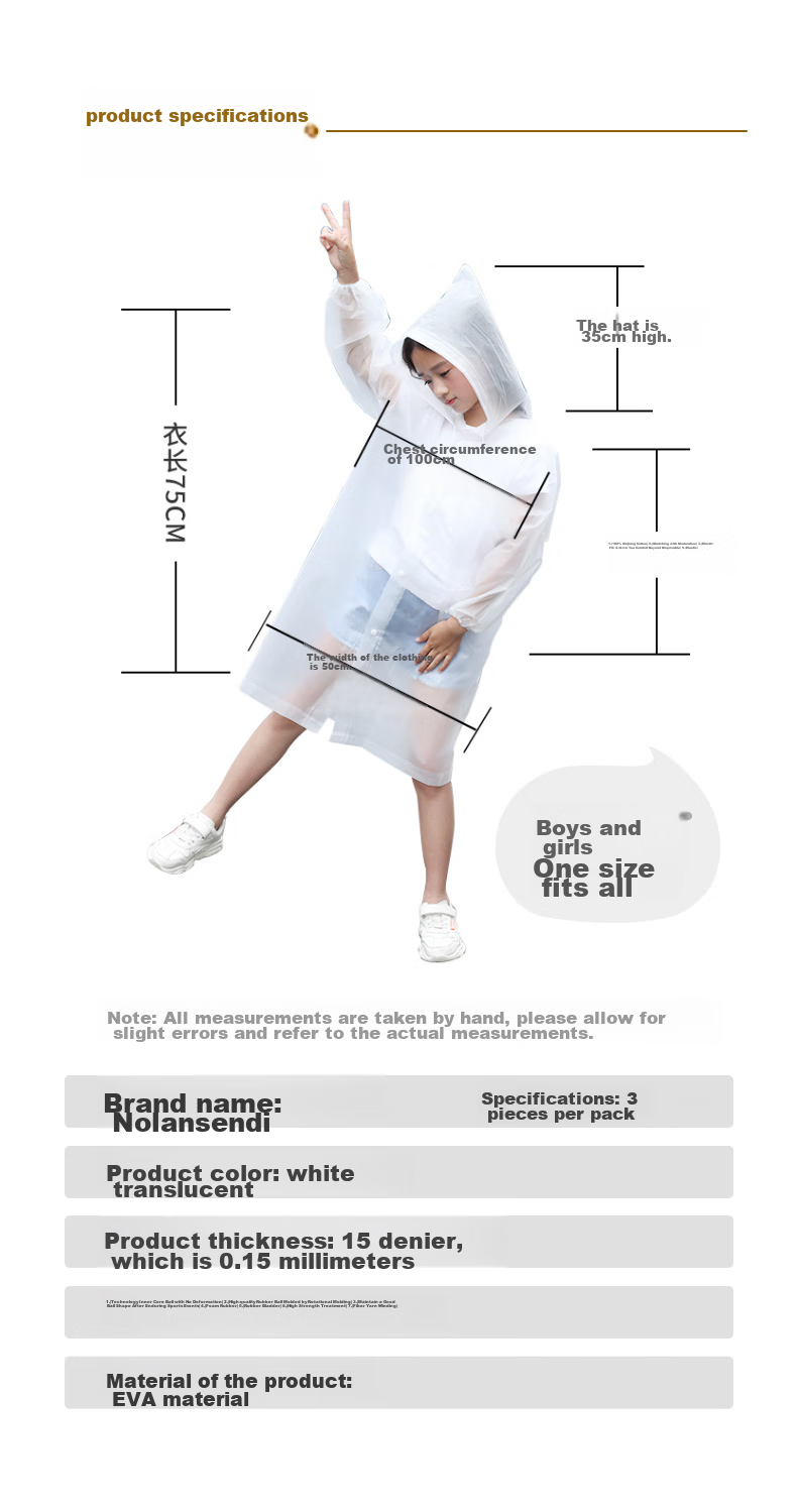 NOLANSEND Disposable Raincoat Poncho for Children, Boys And Girls, Thickened Semi-Transparent, Essential for School Students, White Three-Piece Set 3