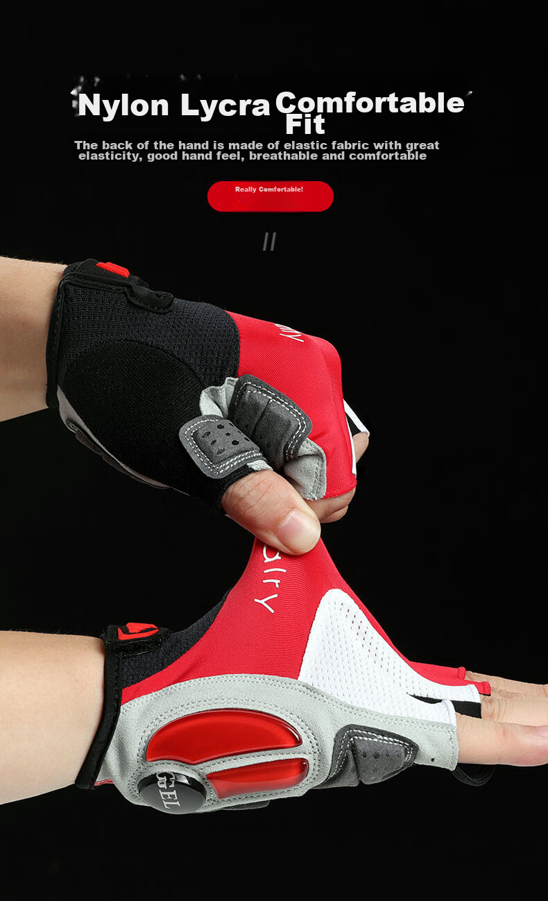 CAVALRY Silicone Half-Finger Gloves for Men And Women, Short Finger Road And Mountain Bike Shock-Absorbing Gloves Cycling Gear Red And White S 9