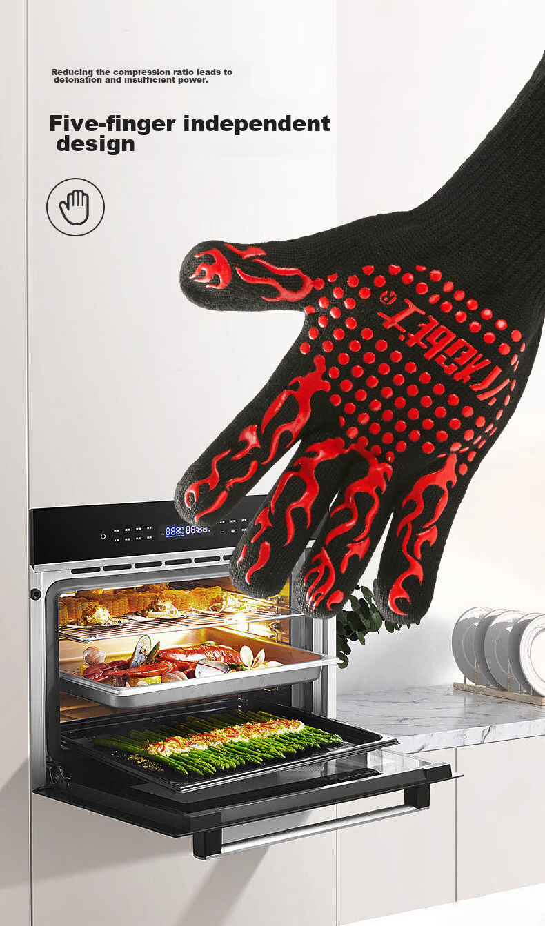 Huoyanzhanshi Heat-Resistant Gloves, 800-Degree Insulation Gloves, Flame-Retardant Fireproof Gloves, Industrial Yiqian Silk Fiber Silicone Gloves for Microwave Oven, Barbecue, Oven, Thickened Anti-Scalding Gloves 6