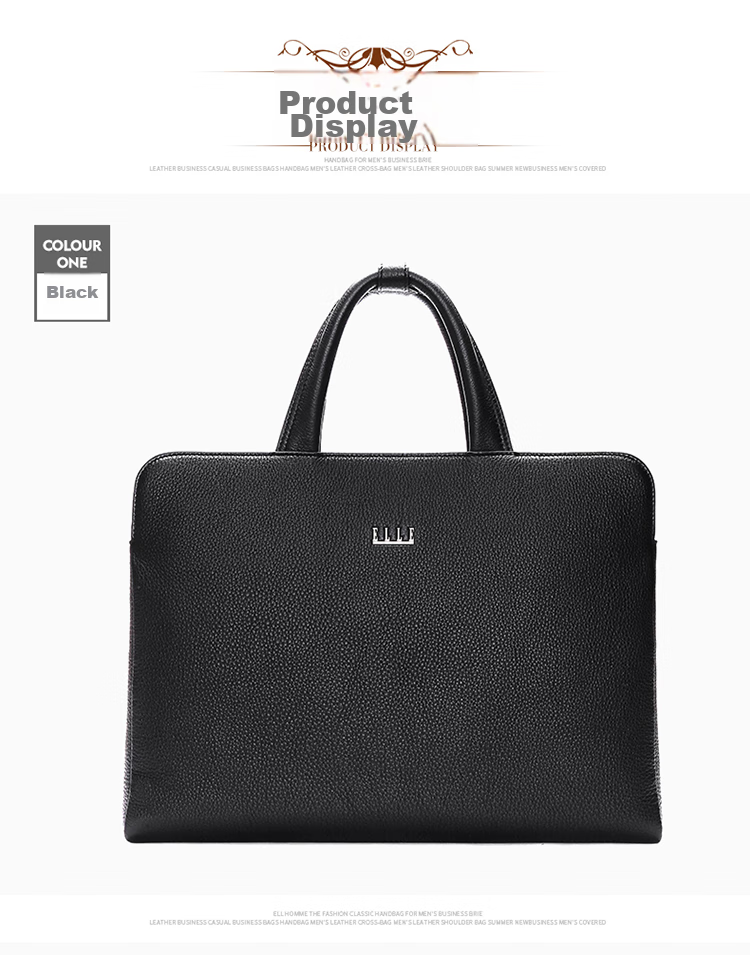 ELLE HOMME Men's Business Briefcase, Fashionable Genuine Leather Handbag, Lightweight Cowhide Men's Bag, 03310 Black, Birthday Gift 9