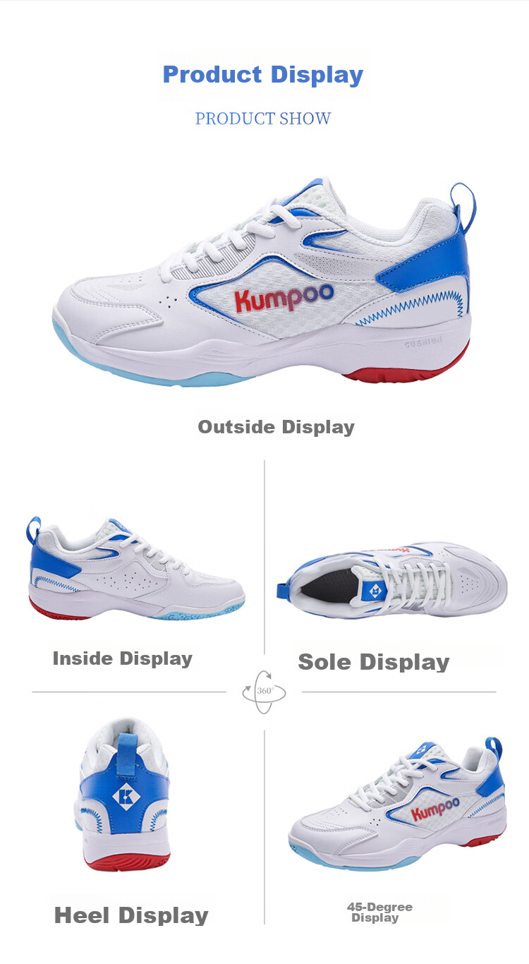 KUMPOO Badminton Shoes for Men And Women, Breathable, Lightweight, Shock-Absorbing, Anti-KH G15 White Blue Size 35 12