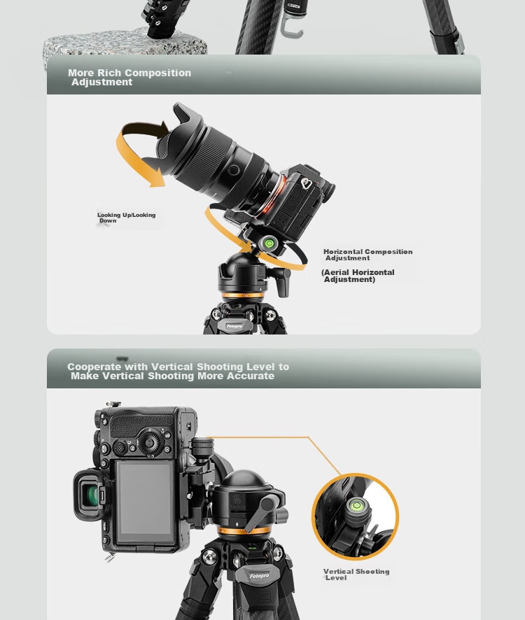 Fotopro Origin (20th Anniversary Edition), Lightweight Travel Photography Pure Carbon Fiber Irregular Design Panoramic Ball Head, Digital Camera Mirrorless Photography Tripod 14