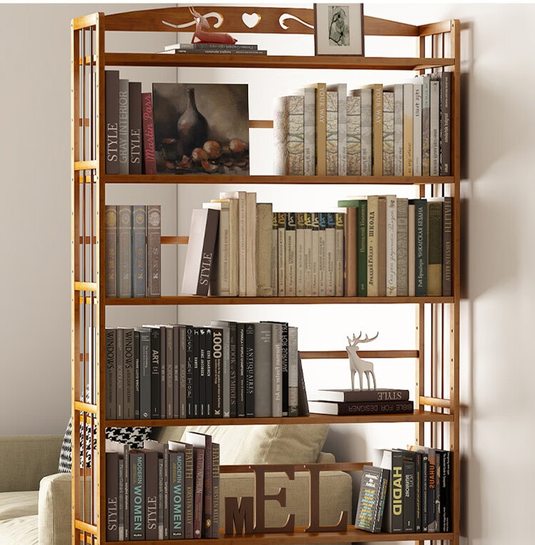 Anerya Bamboo Simple Bookshelf, Floor-Standing Storage Rack, Living Room And Office Bookcase, Cabinet Shelf, Storage Rack 4