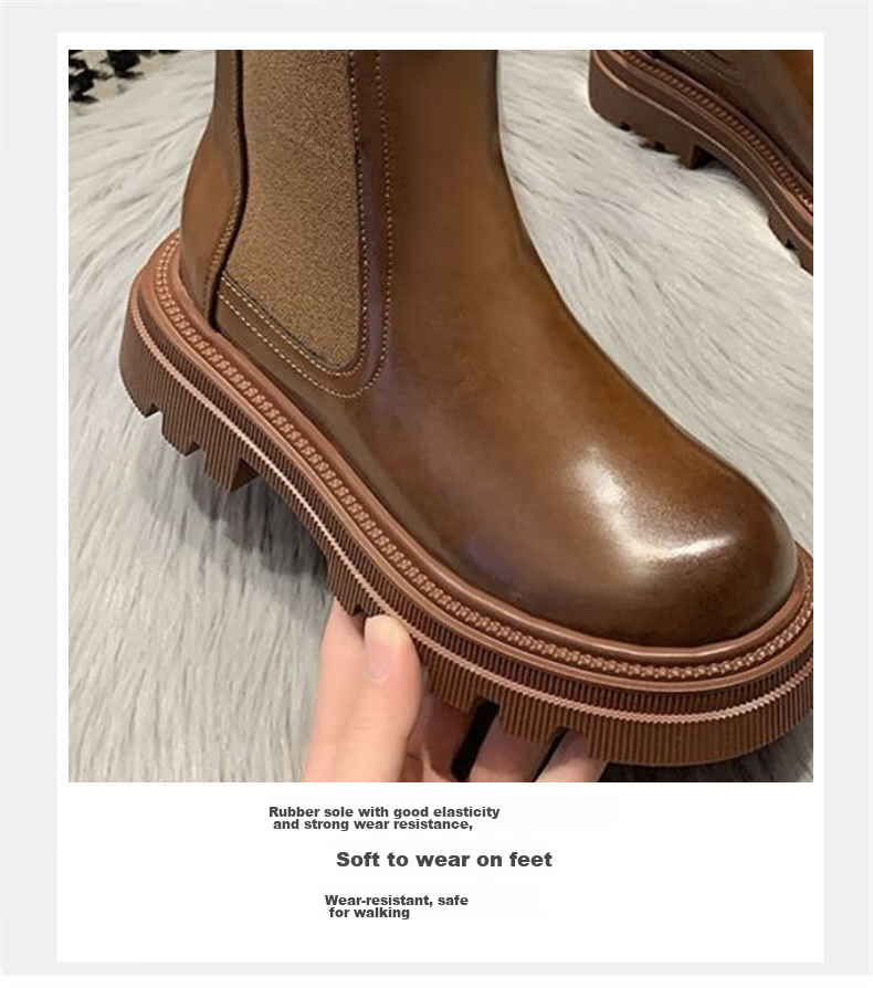 CARTELO Women's Martin Boots, Autumn And Winter Short Boots, Thick-Soled British Style Chelsea Boots for Women, 1409 Brown, Size 37 8