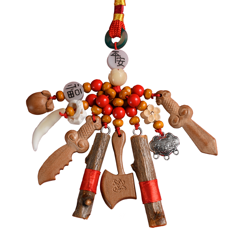 Feng Shui Pavilion Baby Peach Wood Pendant Portable Real Peach Wood Sword Dog Tooth Southeast Peach Wood Branch Backpack Crib Hanging Ornament