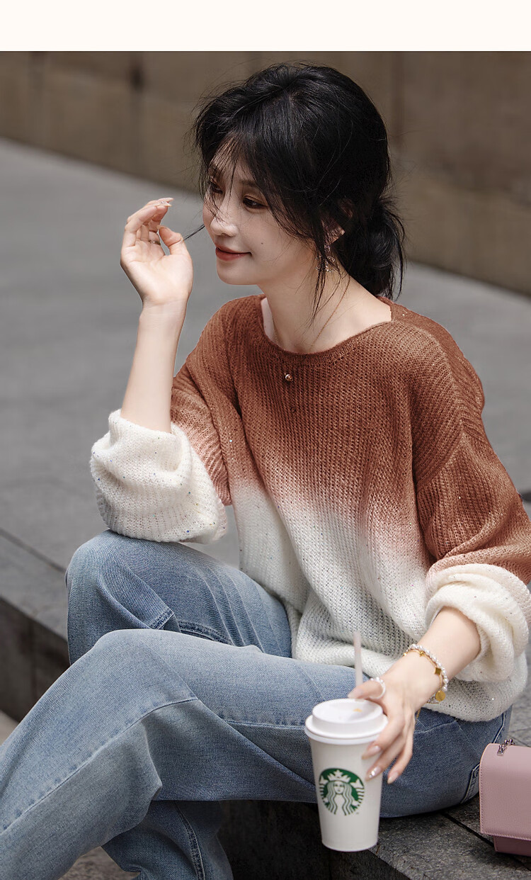 Dme [Dingdai'er Fashion] Autumn And Winter Artistic Gradient Wool Blend Sweater, Lazy-Fit Knitted Top for Wome 15