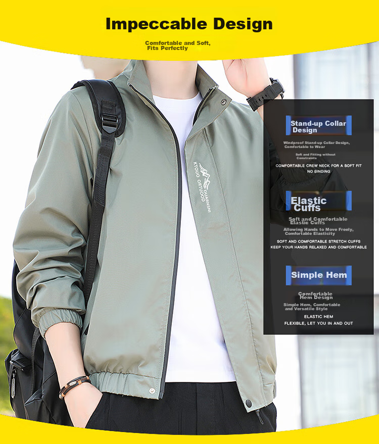 TUCANO Jacket for Men, Spring And Autumn Loose Fit Stand Collar Versatile Casual Coat Trendy Comfortable Outerwear Men's Clothing, Black, 3XL 4