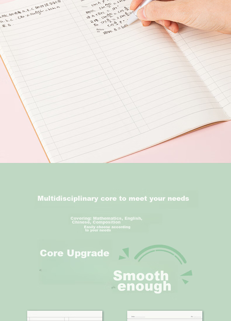 Deli Kraft Paper Math Notebook, Stitched Student Soft Copybook, Homework Notebook, 16K40 Sheets, 28 Lines Per Page, 3-Pack Set, F1640-3 8