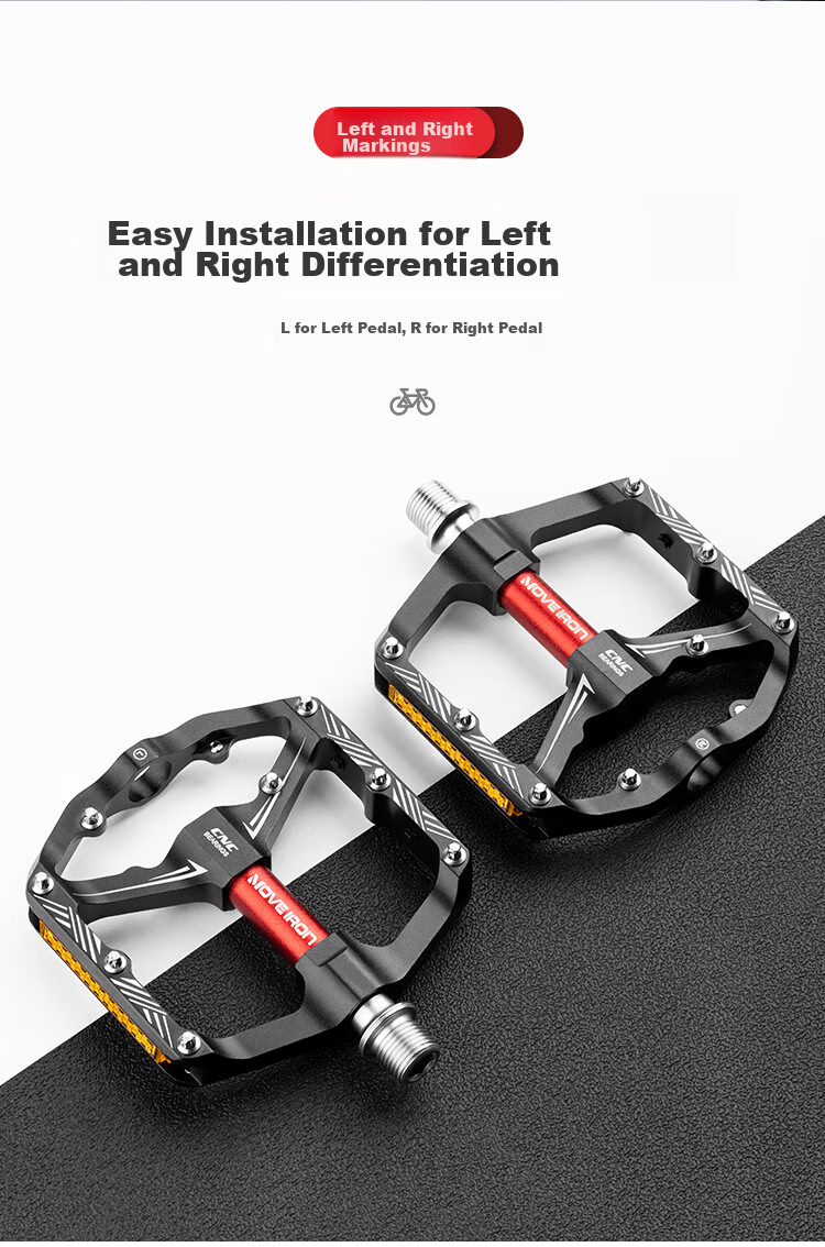 Move Iron Bicycle Pedals, 3-Bearing Anti-Slip Pedals, CNC Aluminum Alloy Road And Mountain Bike Reflective Strips, Universal Foot Pedals 12