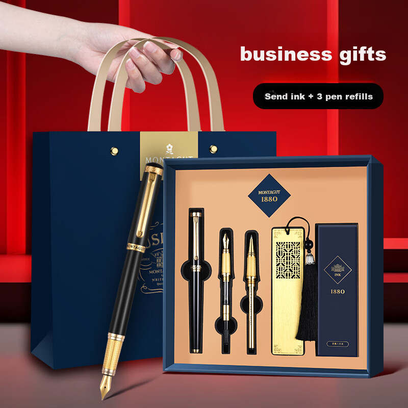 MONTAGUT [Best-Selling Product], Fountain Pen, Signature Pen, Art Pen, Three-Nib High-Quality Student Holiday Gift Box, Bookmark Ink Cartridge Set, Eternal Series, Black