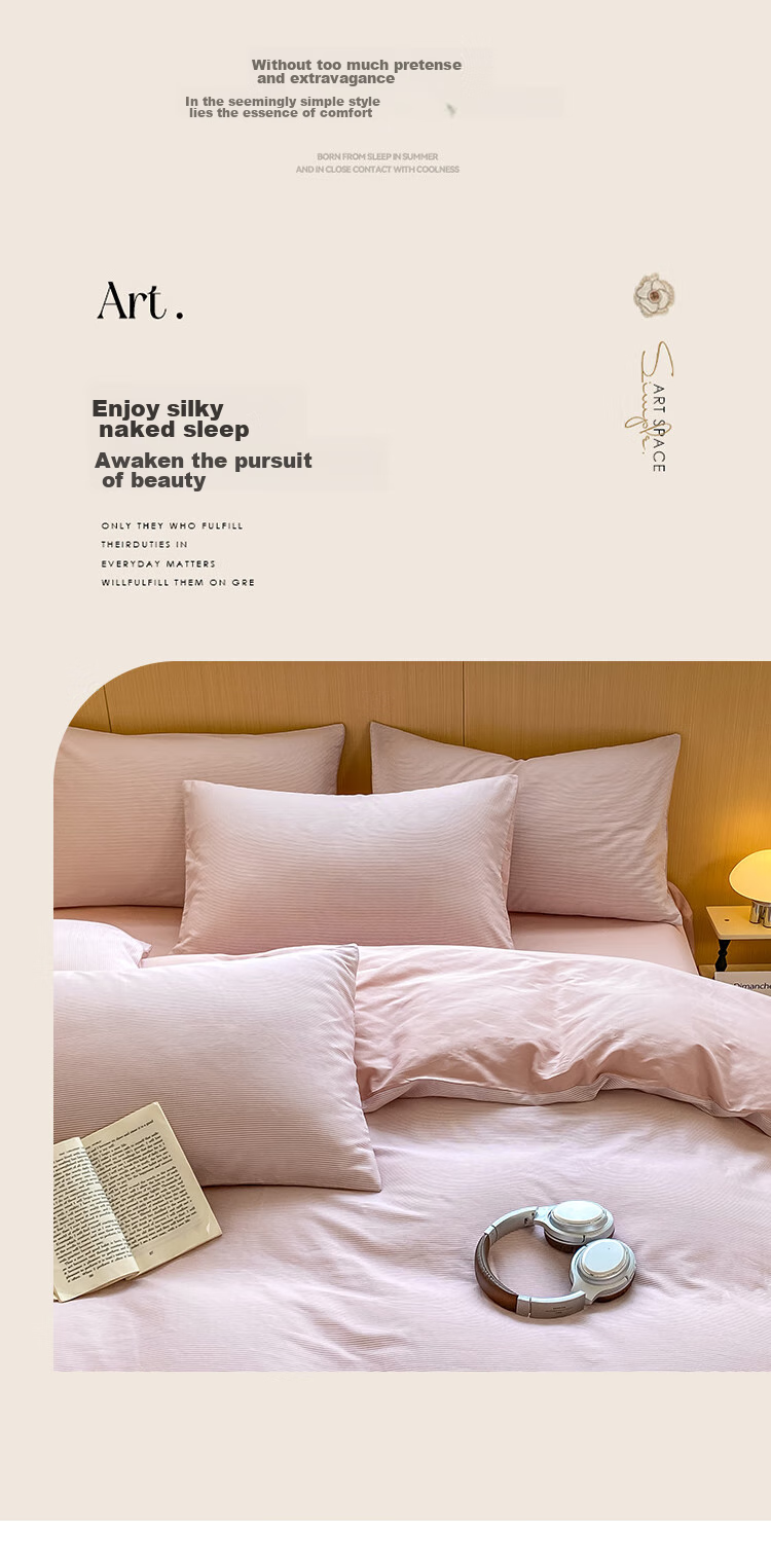 Wuyinliangpin Pure Cotton Bedding Set, 100% Cotton Bed Sheet Four-Piece Set with Duvet Cover, 220*240cm, for 1.8/2.0 Meter Bed 3
