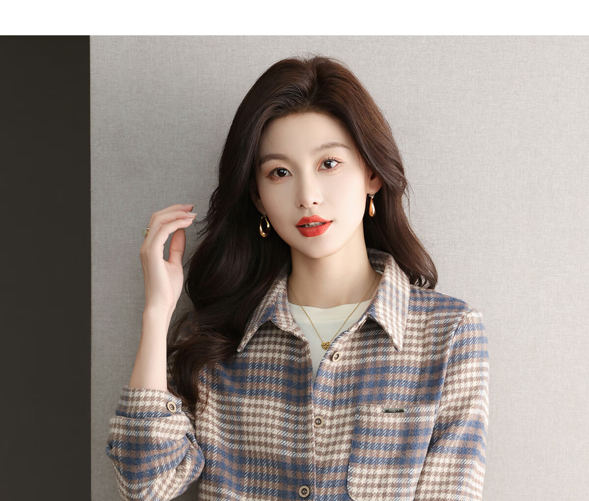 YUZHAOLIN Korean-Style Fashionable Simple Loose Brushed Shirt Versatile Jacket Lapel Plaid Top Women's Blouse Y143C2002 15