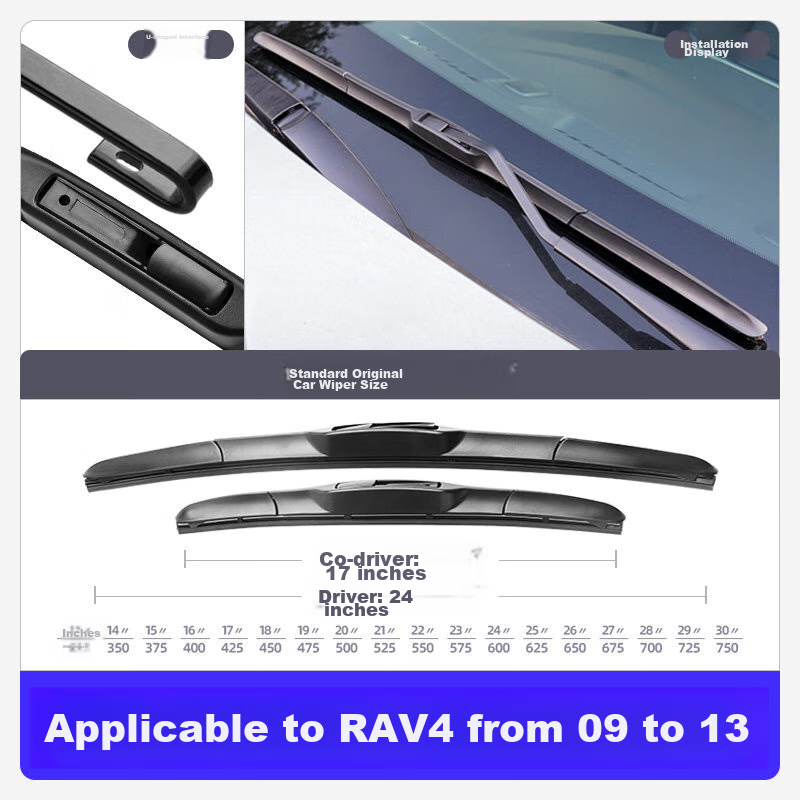 Дворники для Toyota RAV4 Deyun, 2009-2021, комплект 24+17 дюймов, бескаркасные, для лобового стекла