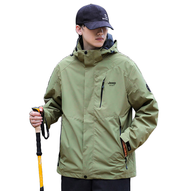 JEEP SPIRIT Men's Autumn Winter Korean Style Workwear 3-in-1 Fleece Lined Shell Jacket Black 4XL