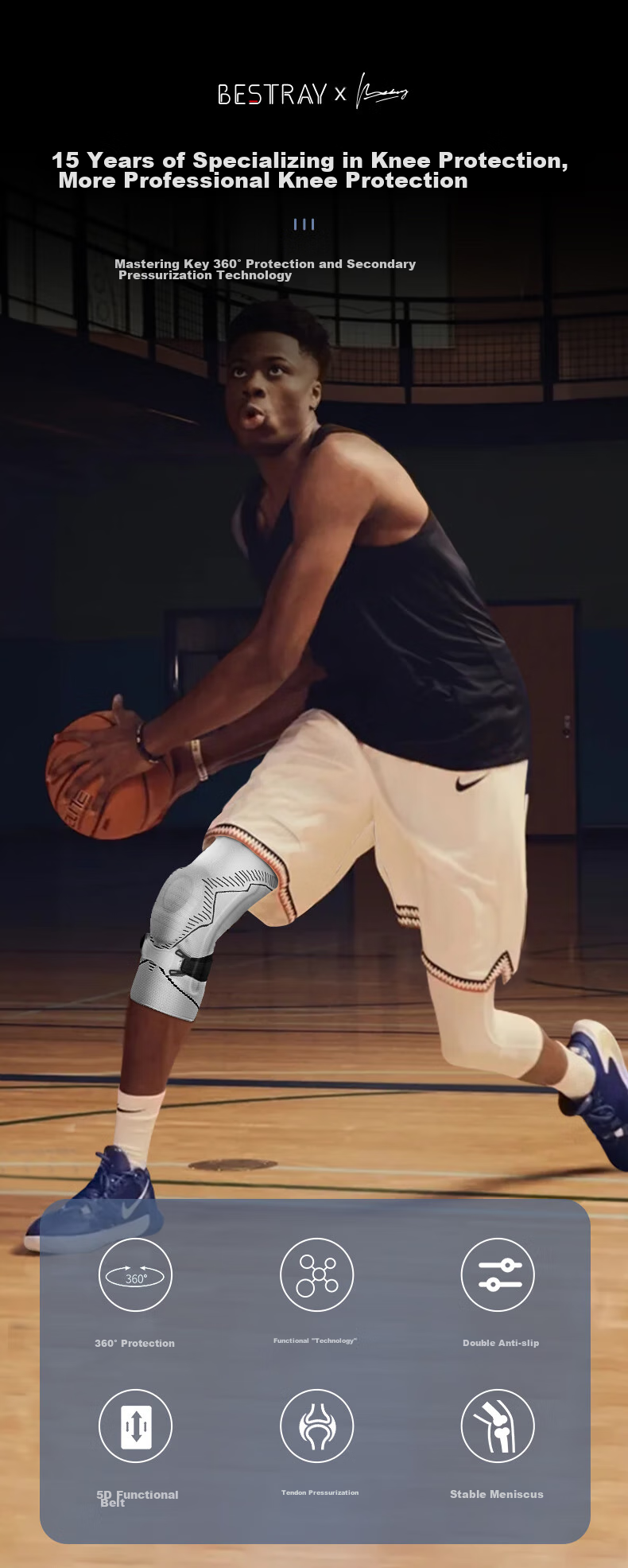 Bestray Professional Knee Brace Sports Knee Support for Men And Women, Suitable for Meniscus, Basketball, Running, Deep Squats, And Knee Protectio 2