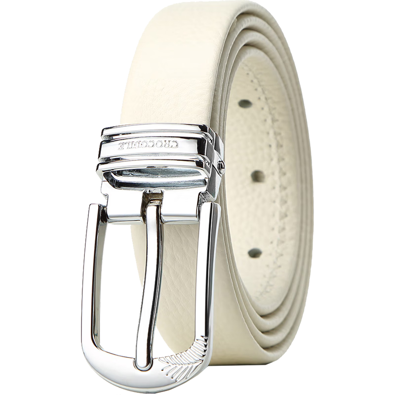 CROCODILE Top-Grain Leather Women's Pin Buckle Belt, Fashionable Waistband, Birthday Gift for Girlfriend, T1806 White
