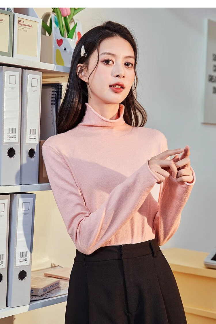 TonLion 2023 Solid Color Turtleneck Slim Fit Base Shirt for Women, Commuter Versatile Top, Black, M 19