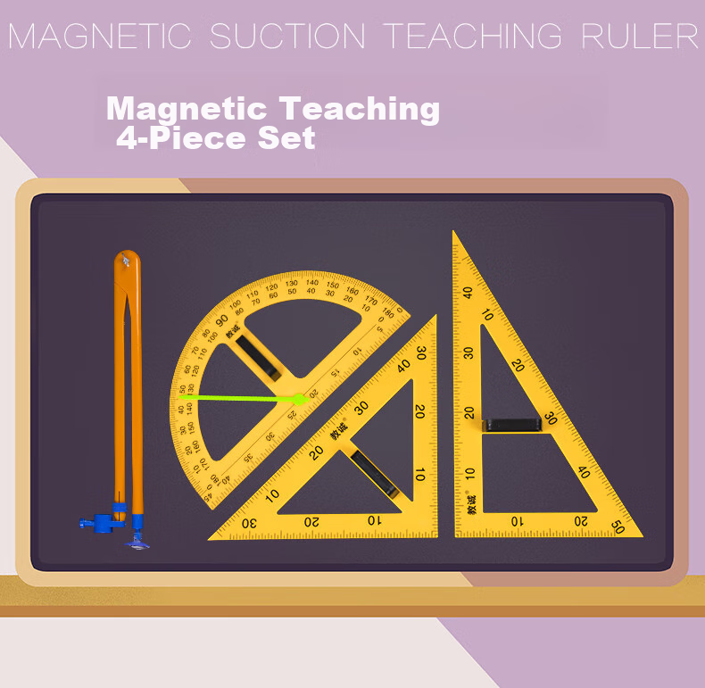 [Lowest Price Online] BOJIAO Magnetic Large Triangle Ruler Set, Teacher's Teaching Tool, Plastic Large Triangle Ruler Protractor Compass Math Teaching Aid, Magnetic 60-Degree Triangle Ruler (Yellow) 1