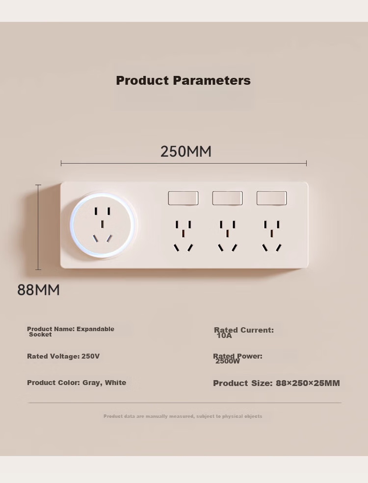 AUX 86-Type Expandable Socket with Switch Panel, Surface-Mounted Expansion Power Strip Converter, Multifunctional Power Strip, Gray, Four Outlets, Five-Hole, 10A 12
