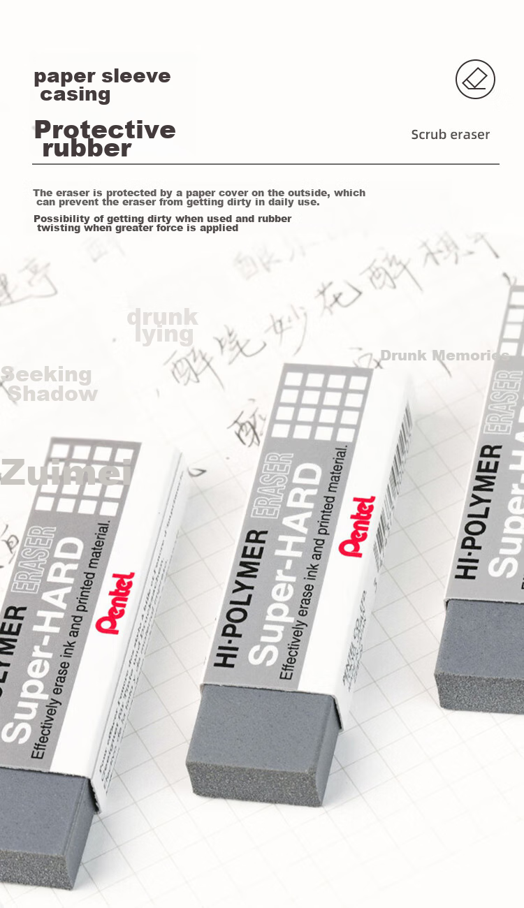 Pentel Fountain Pen Eraser, Matte Eraser for Gel Pens And Ballpoint Pens, Eraser ZEB-20 Gray, Pack of 2 7