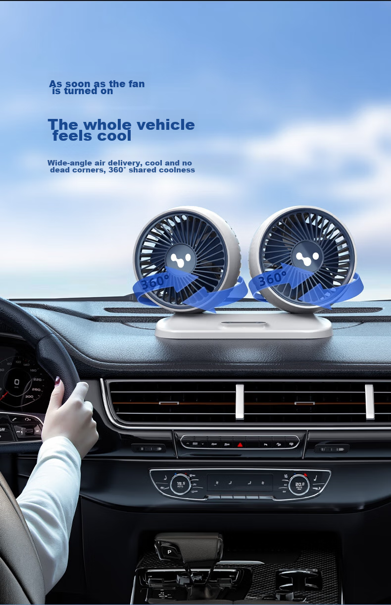 Dijialun Car Fan, 24V for Trucks, 12V Cooling, Small Bread Car, USB Interface, Powerful Dual-Head Electric Fa 4