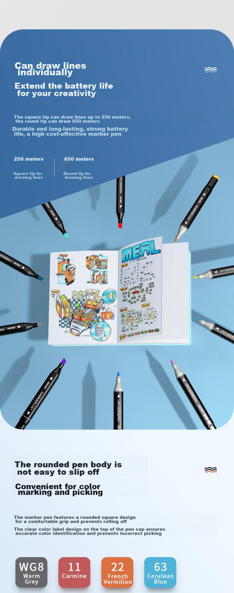 Deli [Back to School Stationery] 24-Color Double-Tip Fine Alcohol-Solvent Quick-Drying Marker Set, Student Tree Watercolor Pens, Highlighters, Fluorescent Markers, DIY Watercolor Pens for Art Educatio 6