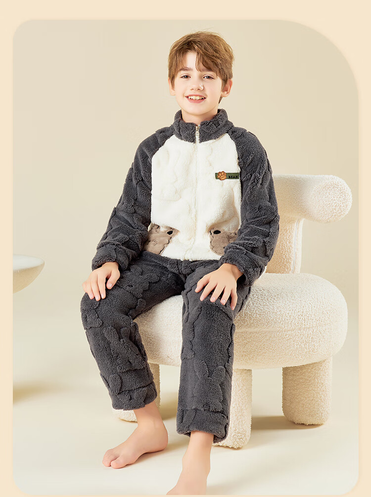 LangSha [Flannel] Children's Pajamas, Boys' Autumn And Winter Fleece-Lined Sleepwear, Big Kids Girls Baby Warm Home Wear Set 15