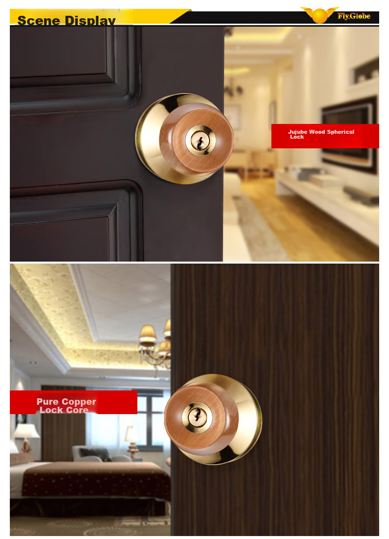 Fly.Globe Spherical Lock, Indoor Bedroom Door Lock, Beech Wood Ball Lock FQ-5831WD, Back-To Seaso 12