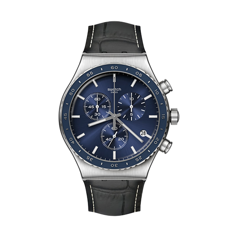 Swatch Swiss Watch, Multifunctional Three-Eye Timer Business Sports Watch, Holiday Gift, One Pool Cobalt Blue