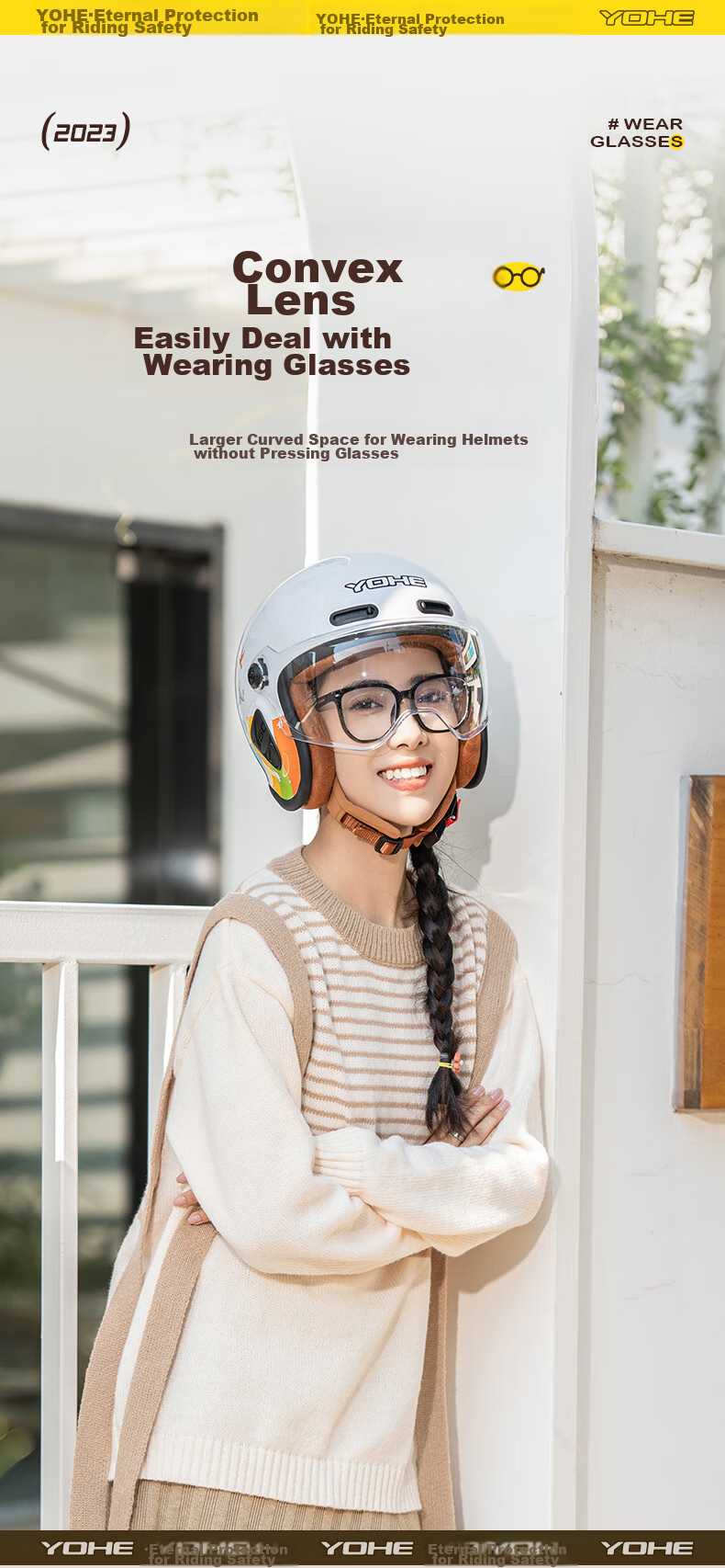 YOHE Motorcycle Helmet for Men And Women, Electric Scooter New National Standard 3C Certified Half Helmet Spring Riding Electric Bike Safety Helmet Y50 Short Visor 9