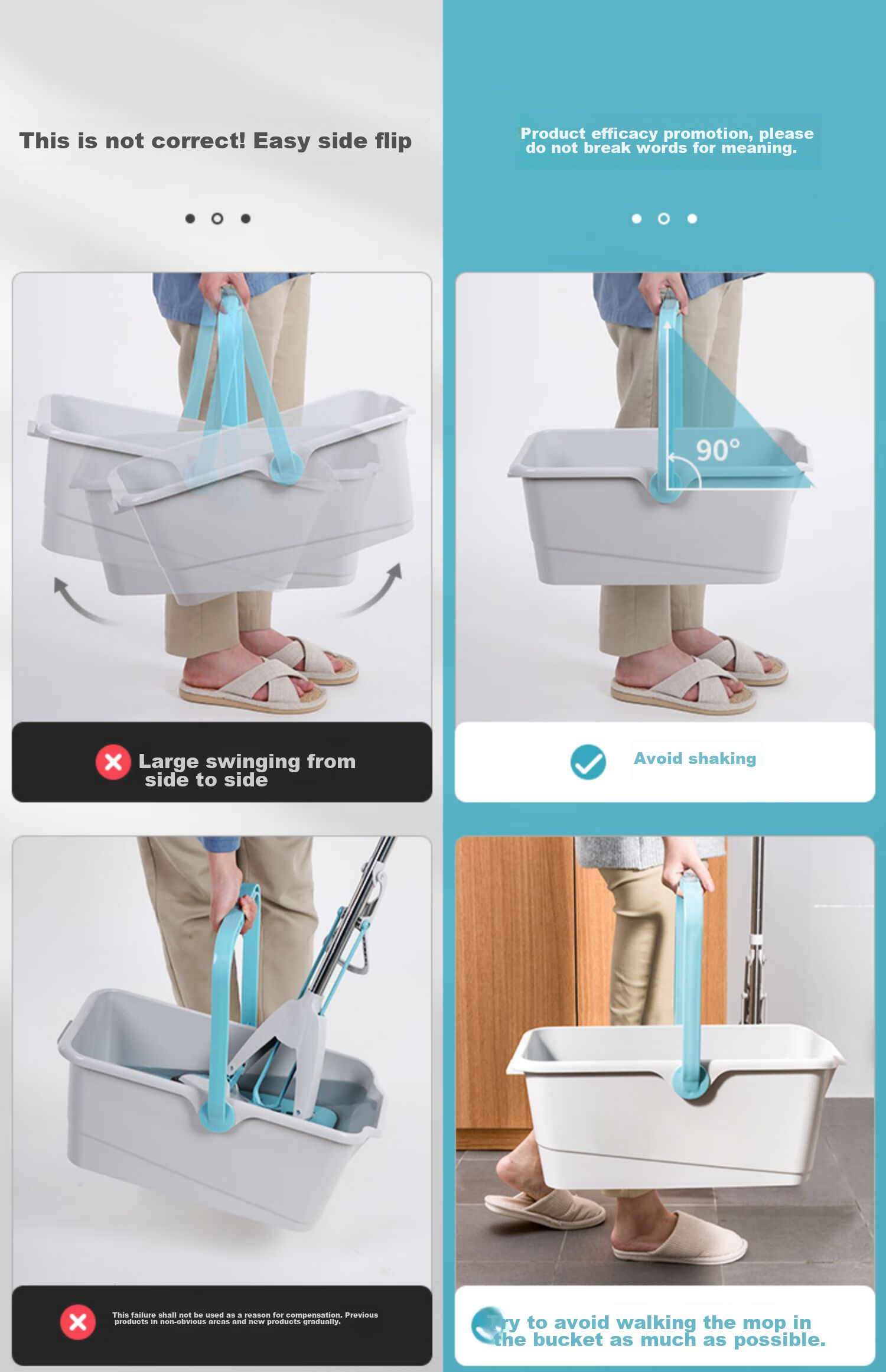 MARYYA Rectangular Mop Bucket, Diameter 47.5cm, Cleaning Sponge Flat Mop, Floor Mopping Bucket, Single Bucket Water Bucket 6