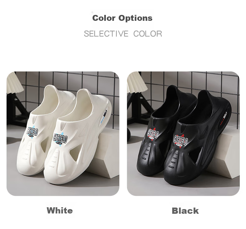 CARTELO Men's Perforated Sandals, Summer Slippers, Slip-On Beach Shoes, Casual Slides, Style 1481, White, Size 42 5