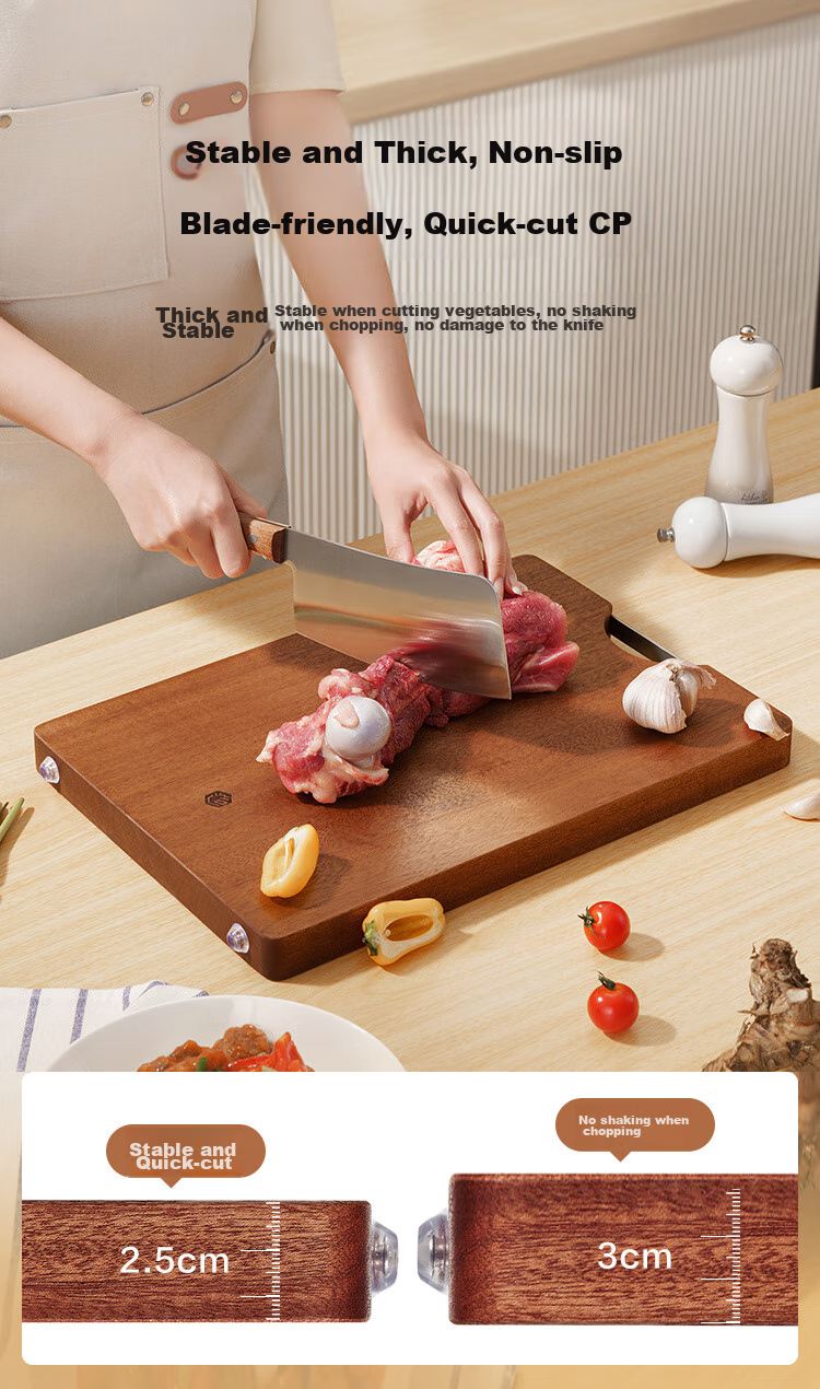 JD Original Cutting Board, Wooden Chopping Block for Home Use, Food-Grade Antibacterial [Black Ebony Solid Wood], 45*30*3CM 9