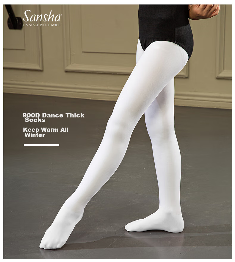 Sansha Children's Dance Tights, Autumn And Winter Fleece-Lined Thickened, Girls' Ballet Leggings, T58 White, XXS-XS 1