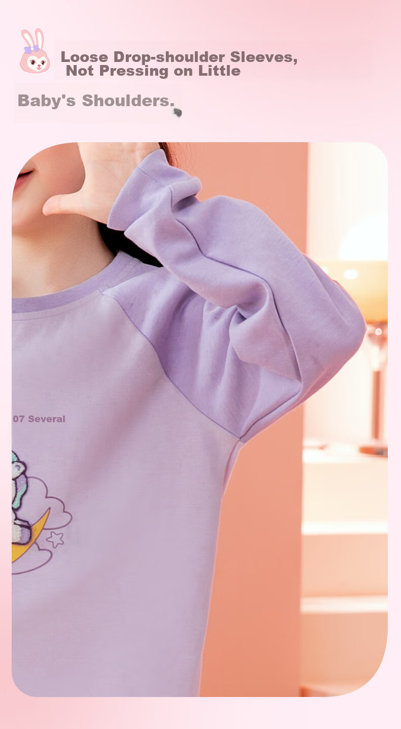 Fenteng Children's Pajamas, Girls' Pink Daisy Rabbit IP Early Spring Pure Cotton Raglan Sleeve Sleepwear for Older Childre 4