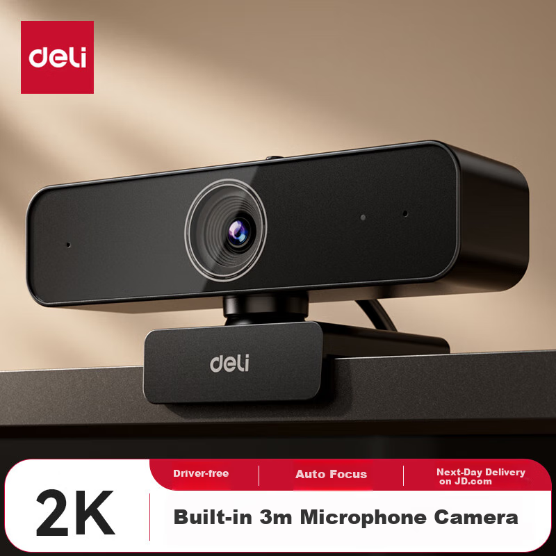 Deli Camera, 2K HD Live Streaming with Microphone, Auto Focus, USB External Camera, Suitable for Desktop And Laptop, Video Conferencing, Online Classes, Video Calls, MM102