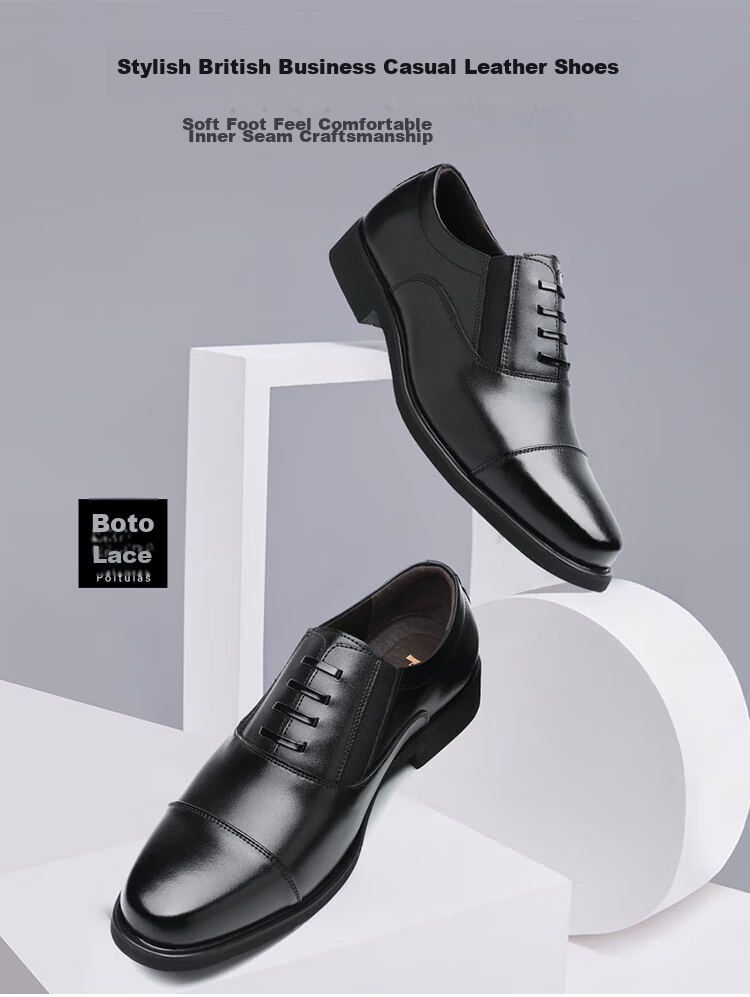 Poitulas Men's Leather Shoes with Three-Point Connection, Business Casual Formal Shoes, British Comfortable Slip-On Loafers, 9916 Black, Size 38 2