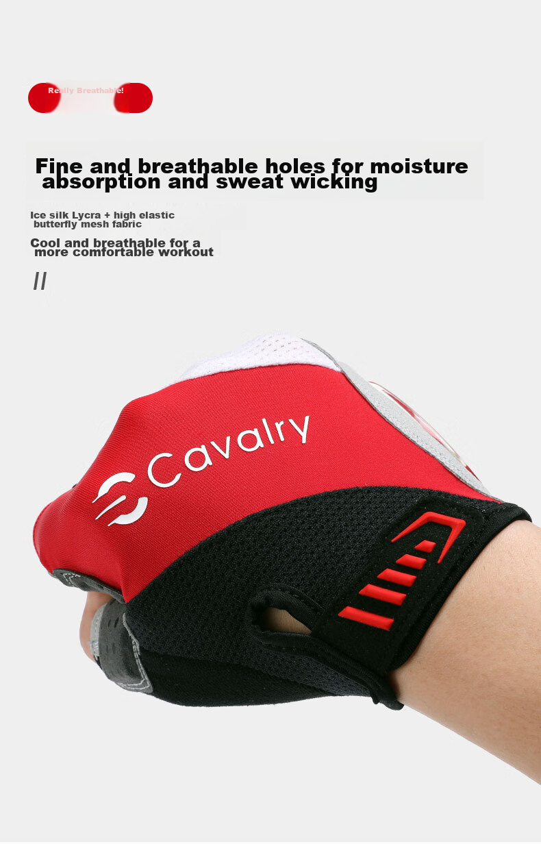 CAVALRY Silicone Half-Finger Gloves for Men And Women, Short Finger Road And Mountain Bike Shock-Absorbing Gloves Cycling Gear Red And White S 8