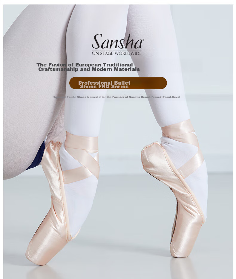 Sansha Ballet Pointe Shoes, Satin Upper, Leather Sole, Dance Shoes, Hard Shoes, Practice Shoes, FRD1.0REG, Satin, Size 37 1