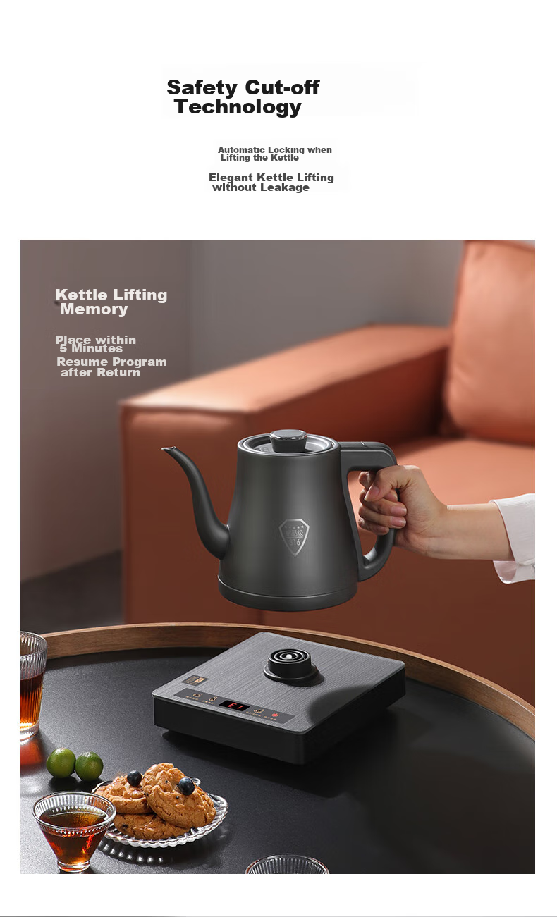FUNORK Fully Automatic Electric Kettle with Tea Tray, Water Boiler, Specialized All-In Tea Table, Tea Set, Electric Tea Stove, Titanium Gray Handle, Single Burner 7