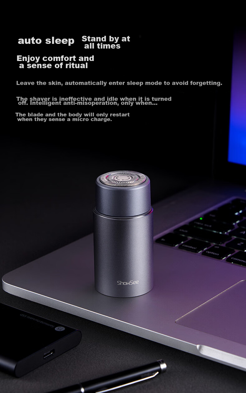 Showsee Electric Smart Sensor Portable Shaver, Fully Washable Razor, Gift for Father Or Boyfriend, Birthday Or Valentine's Day Present, F101-GY 6