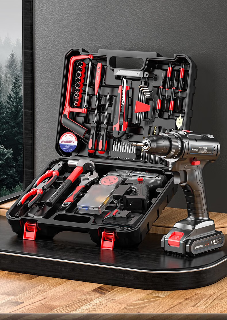Wokelaifu 21v Brushless Electric Drill Tool Box Set, Complete Kit for Electricians And Woodworkers, Repair Tools 2