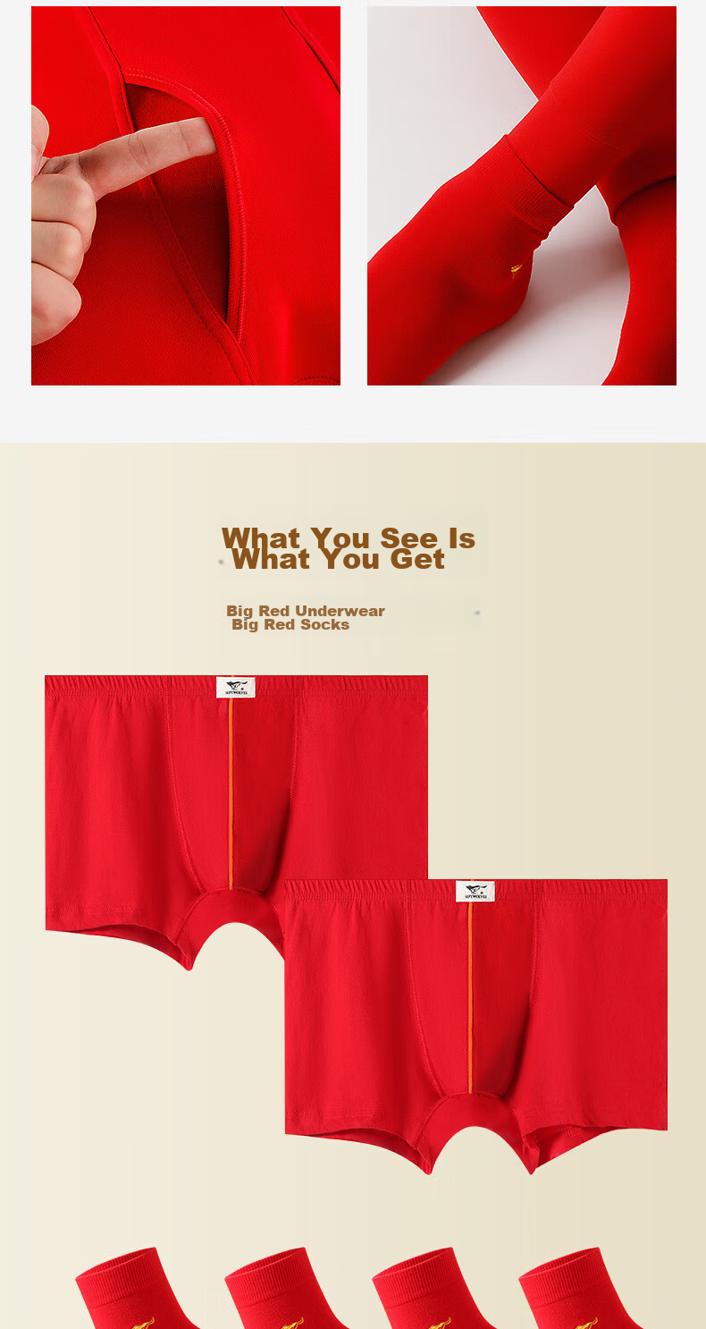 SEPTWOLVES [Hongyun 6 Pieces] Zodiac Year Autumn Underwear Set for Men, Pure Cotton Thermal Underwear for Fall And Winter, Horse Year Outfit 21